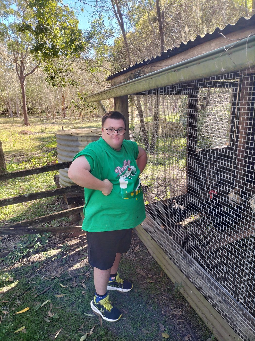 Client visiting animals outdoors